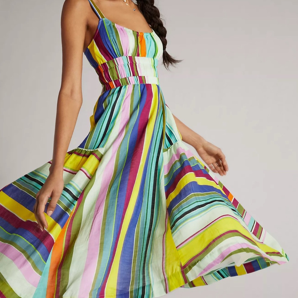 Anthropologie Hope for Flowers by Tracy Reese striped linen midi dress. XS - Picture 1 of 11